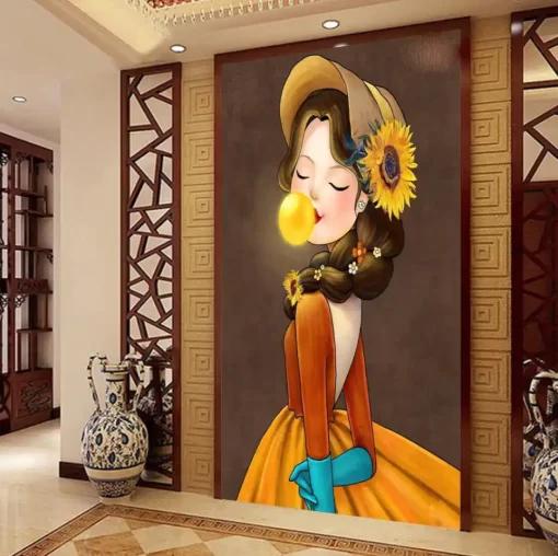 Tranh dán tường khổ lớn cô gái 3D nghệ thuật TDT511