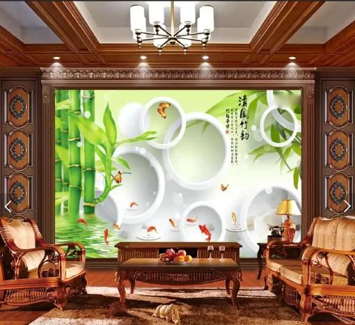 Tranh dán tường 3D khổ lớn trúc báo bình an TDT512