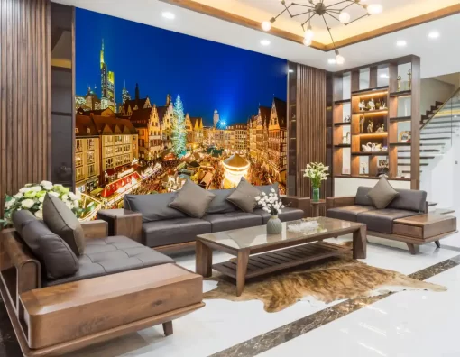 Tranh dán tường 3D khổ lớn phong cảnh đêm bắc âu TDT516