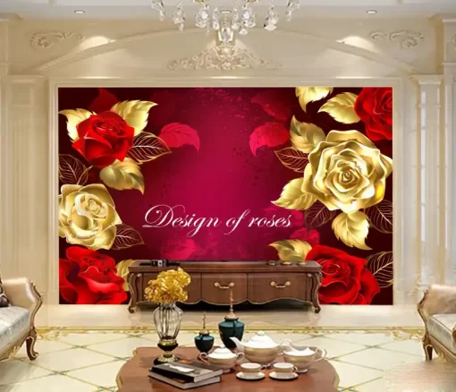 Tranh dán tường 3D khổ lớn hoa hồng nghệ thuật TDT521