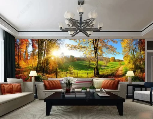 Tranh dán tường 3D khổ lớn phong cảnh mùa thu TDT522