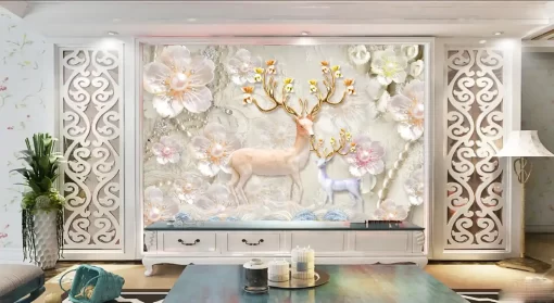 Tranh dán tường khổ lớn hươu 3D nghệ thuật TDT524