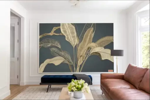 Tranh dán tường 3D khổ lớn lá cây vàng nghệ thuật TDT525