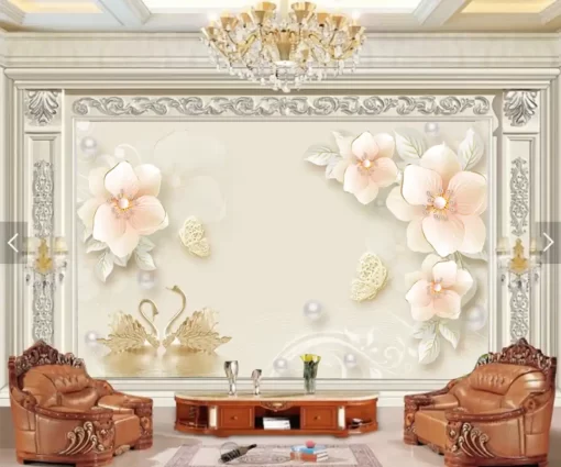 Tranh dán tường 3D khổ lớn hoa nghệ thuật TDT533