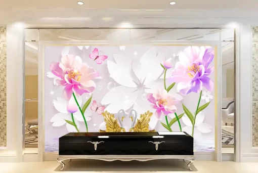 Tranh dán tường 3D khổ lớn hoa nghệ thuật TDT543