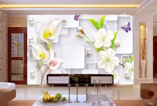 Tranh dán tường 3D khổ lớn hoa nghệ thuật TDT544