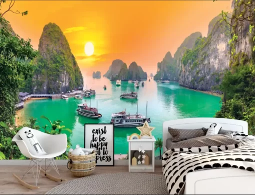 Tranh dán tường 3D khổ lớn phong cảnh vịnh hạ long TDT548