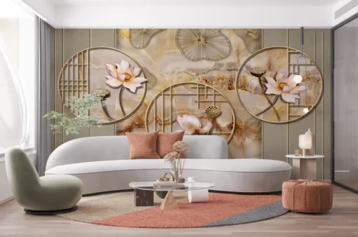 Tranh dán tường 3D khổ lớn hoa sen nghệ thuật TDT551