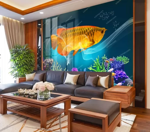 Tranh dán tường khổ lớn cá rồng 3D TDT563