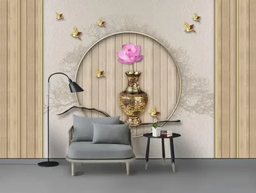 Tranh dán tường khổ lớn bình hoa 3D nghệ thuật TDT574