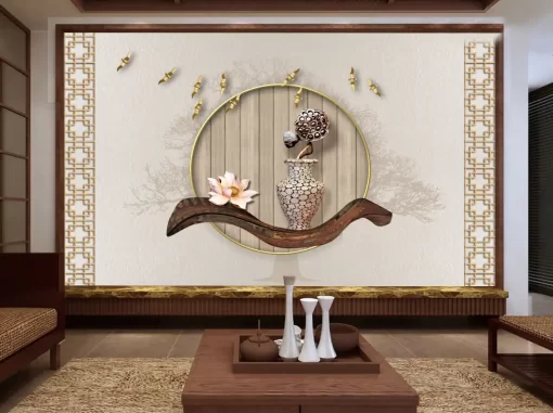 Tranh dán tường khổ lớn bình hoa 3D nghệ thuật TDT575