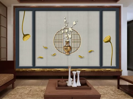 Tranh dán tường khổ lớn bình hoa 3D nghệ thuật TDT576