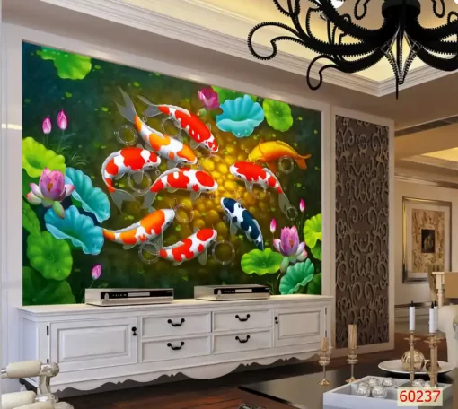 Tranh dán tường khổ lớn cửu ngư quần hội TDT579