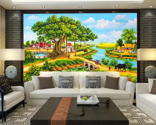 Tranh dán tường khổ lớn phong cảnh làng quê TDT303