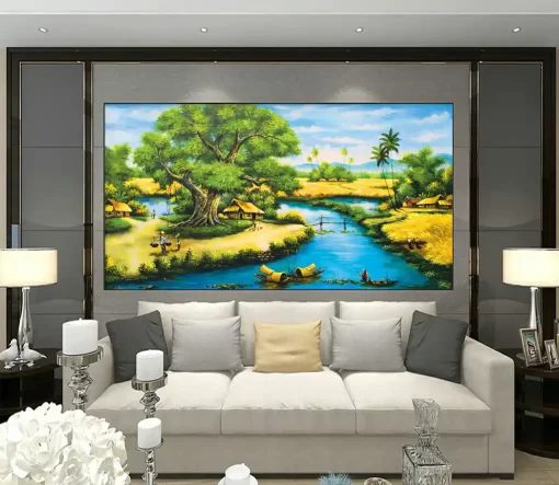 Tranh dán tường khổ lớn phong cảnh làng quê TDT333
