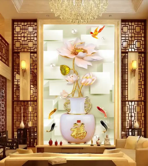 Tranh dán tường khổ lớn bình hoa nghệ thuật TDT342