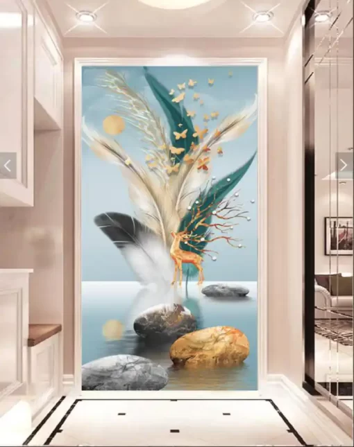 Tranh dán tường khổ lớn lông vũ nghệ thuật TDT343