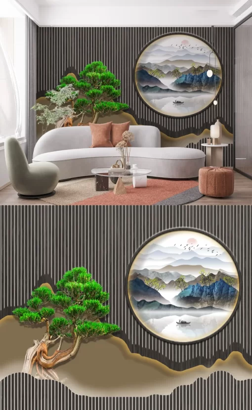 Tranh dán tường lam sóng khổ lớn TDT345