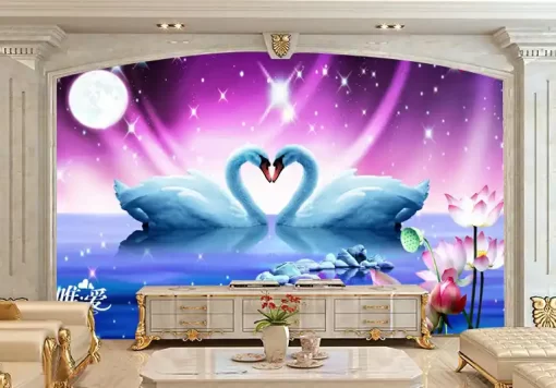 Tranh dán tường khổ lớn đôi thiên nga TDT350