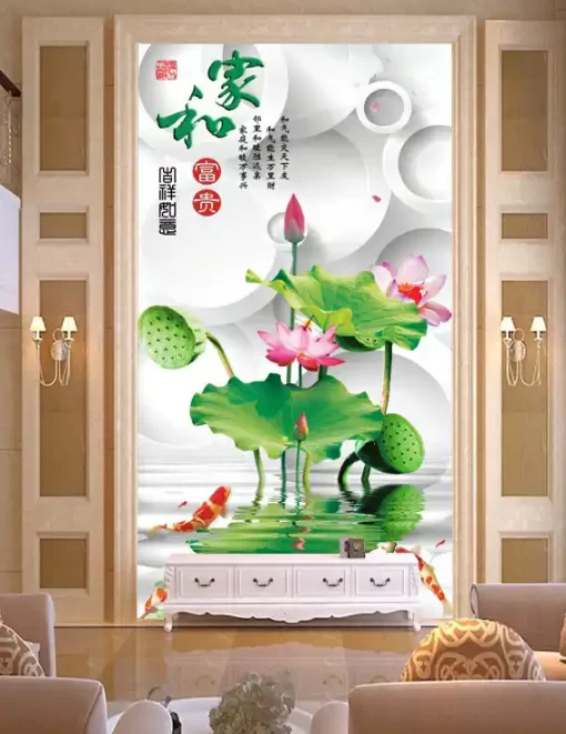 Tranh dán tường 3D khổ lớn hoa sen nghệ thuật TDT354