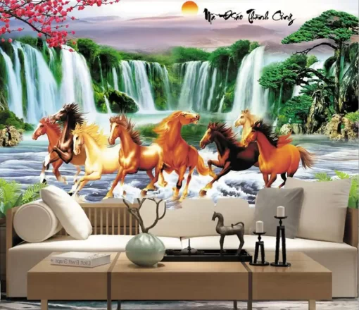 Tranh dán tường khổ lớn mã đáo thành công TDT371