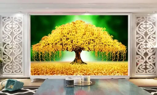 Tranh dán tường 3D khổ lớn cây lộc vàng TDT372
