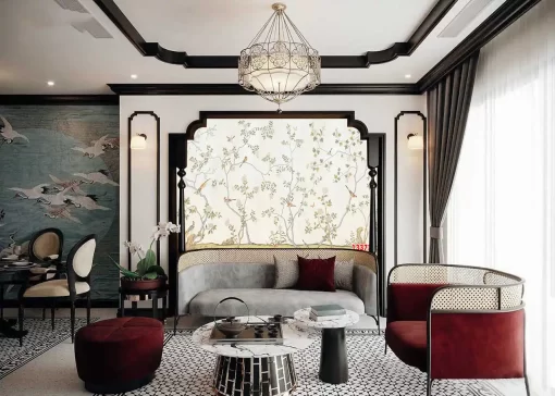 Tranh dán tường phòng ngủ khổ lớn phong cách indochine TDT375