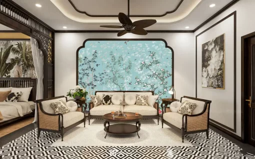 Tranh dán tường phòng khách khổ lớn phong cách indochine TDT376