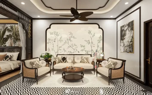 Tranh dán tường phòng khách khổ lớn phong cách indochine TDT378
