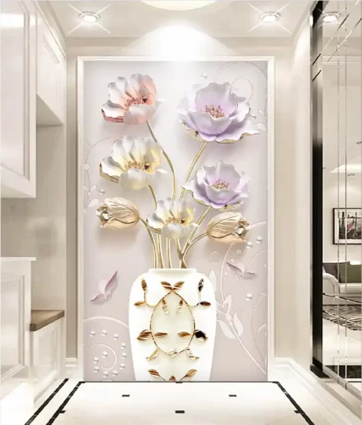 Tranh dán tường 3D bình hoa nghệ thuật TDT308