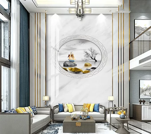 Tranh pvc tráng gương ốp tường vân đá thông tầng TC08