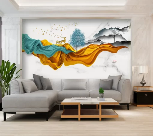 Tranh pvc tráng gương ốp tường vân đá TC927