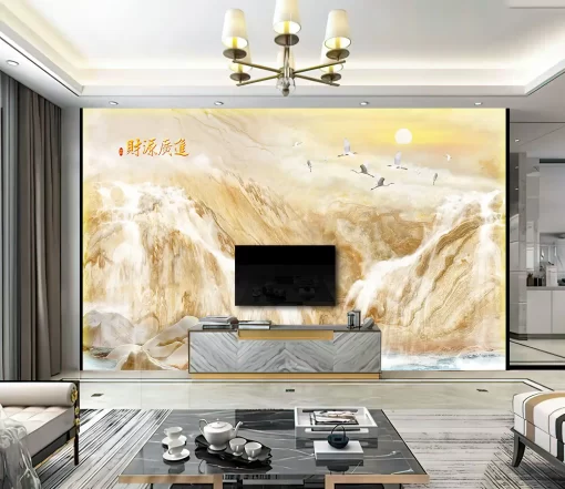 Tranh pvc tráng gương ốp tường vân đá TC753