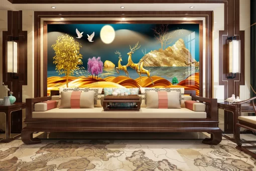 Tranh pvc tráng gương ốp tường tuần lộc TC817