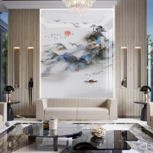 Tranh pvc tráng gương ốp tường thông tầng TC615