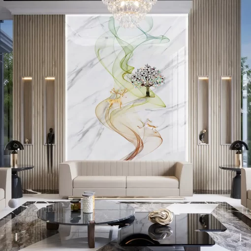 Tranh pvc tráng gương ốp tường vân đá lam sóng TC632