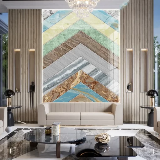 Tranh pvc tráng gương ốp tường vân đá đối xứng TC644