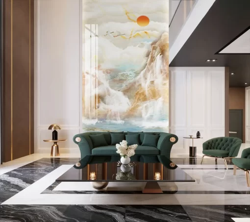 Tranh pvc tráng gương ốp tường vân đá thông tầng TC645