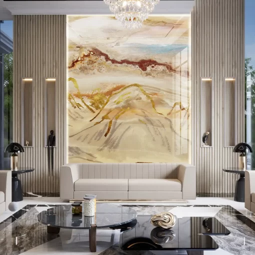 Tranh pvc tráng gương ốp tường vân đá TC665