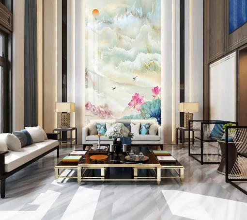 Tranh pvc tráng gương ốp tường vân đá thông tầng TC666