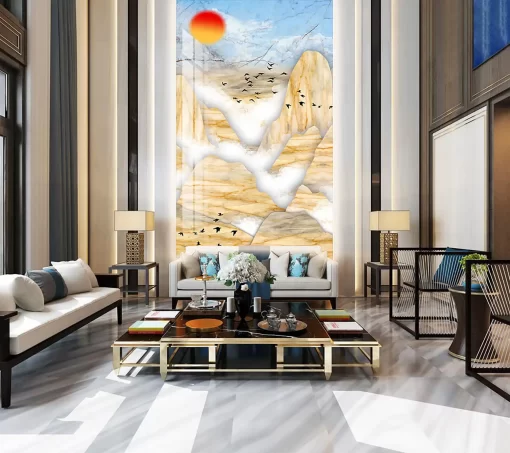 Tranh pvc tráng gương ốp tường vân đá thông tầng TC667