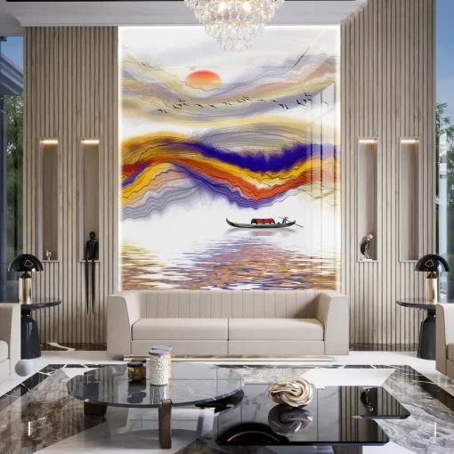 Tranh pvc tráng gương ốp tường vân đá TC668