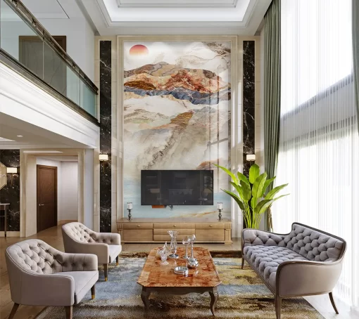 Tranh pvc tráng gương ốp tường vân đá thông tầng TC708