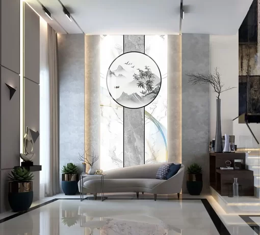 Tranh pvc tráng gương ốp tường vân đá thông tầng TC722