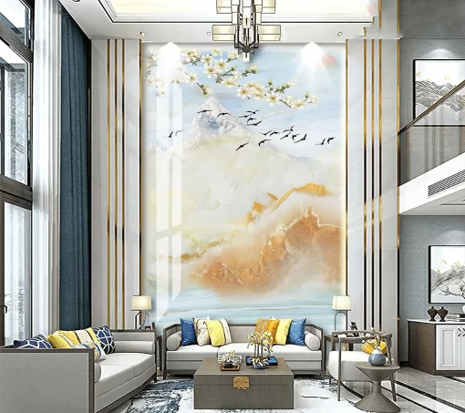 Tranh pvc tráng gương ốp tường vân đá thông tầng TC92