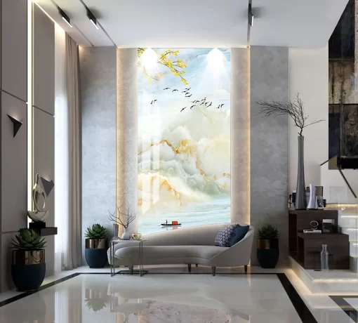 Tranh pvc tráng gương ốp tường vân đá thông tầng TC105