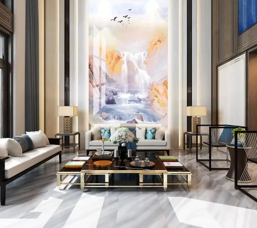 Tranh pvc tráng gương ốp tường vân đá thông tầng TC106