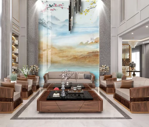 Tranh pvc tráng gương ốp tường vân đá thông tầng TC107