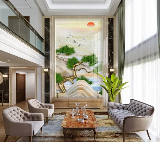 Tranh pvc tráng gương ốp tường thông tầng TC112