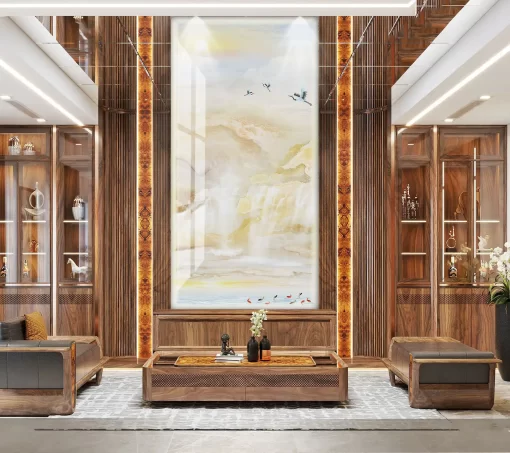 Tranh pvc tráng gương ốp tường vân đá thông tầng TC119